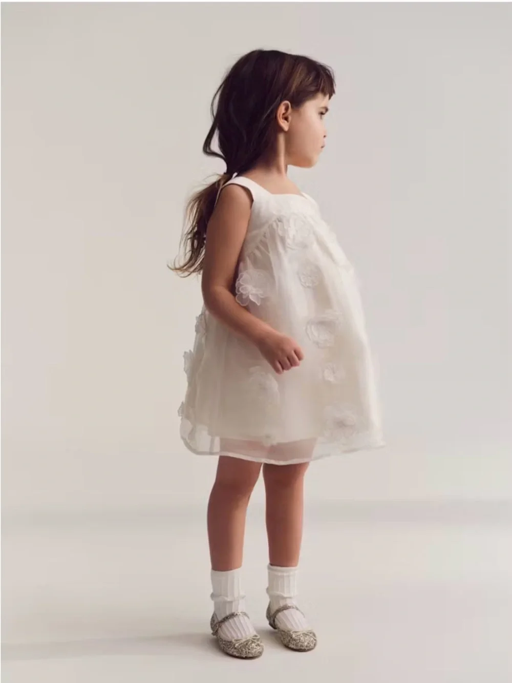 j Crew  crew Cuts Girls size 7 🎀white organza Floral Applique Dress